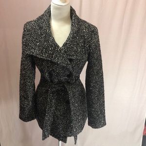 Calvin Klein Wool Blend Belted Coat Black White S